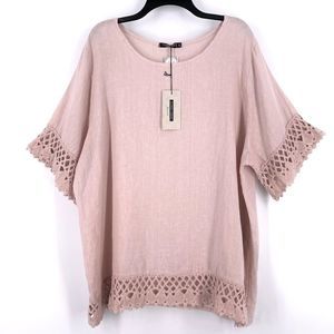 LUNGO L’ARNO blush linen Crochet Top Size 2x/3X